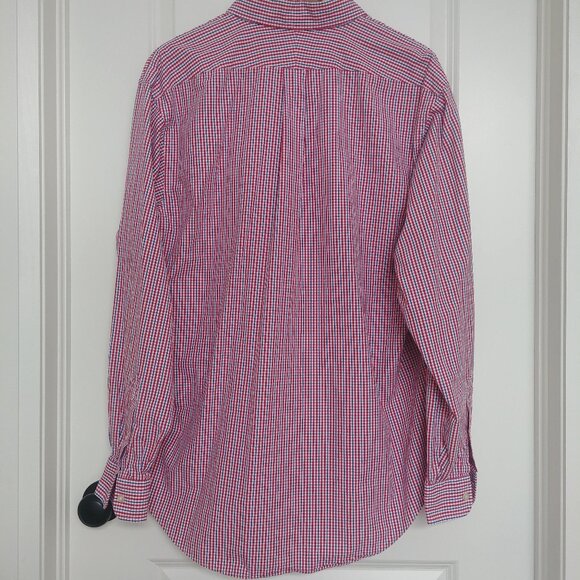 Lands' End Mens White Red Blue Plaid Button Down Shirt 100% cotton XL - Picture 5 of 13